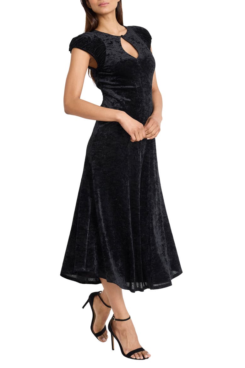 Keyhole Front Velvet A-Line Dress, Alternate, color, BLACK