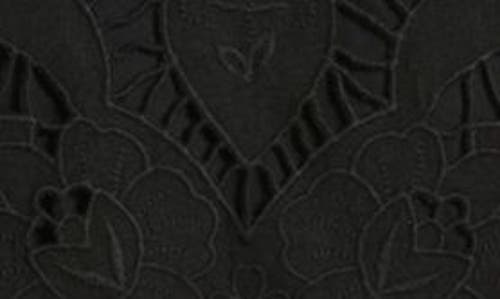 Treasure & Bond Embroidered Cutwork Puff Sleeve Linen Blend Top In Black
