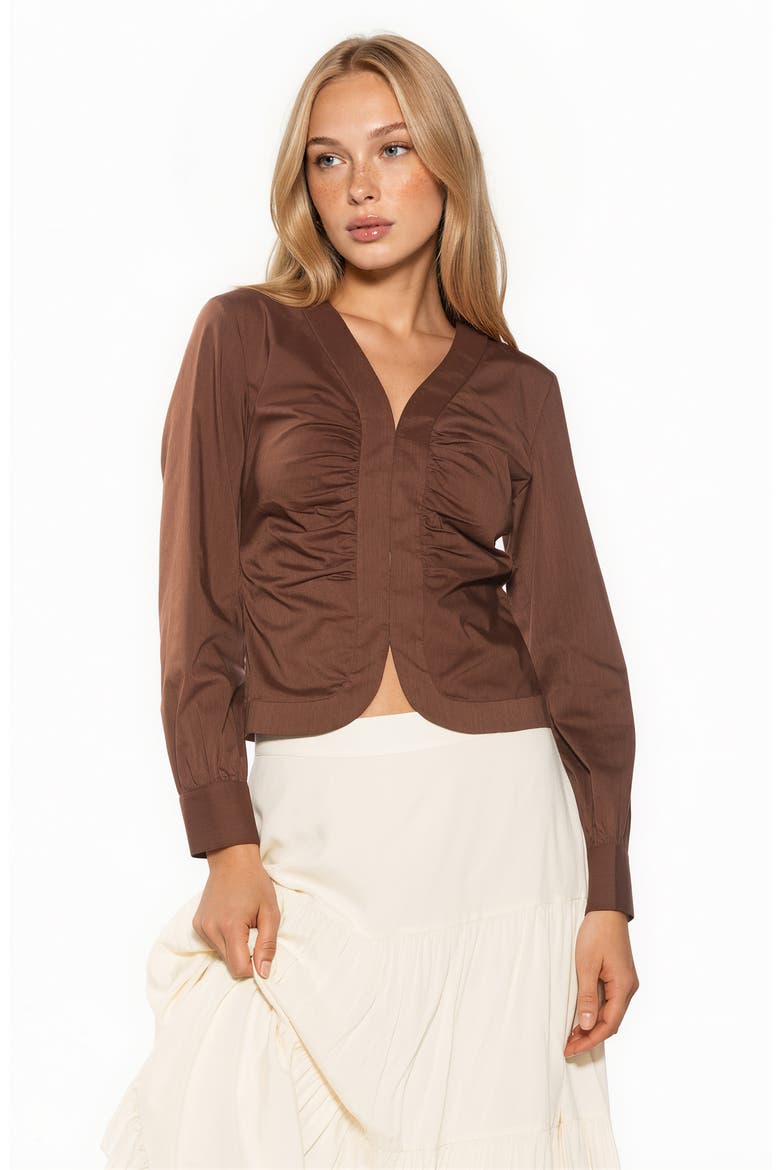 Noa Ruched Long Sleeve Shirt, Alternate, color, BROWN