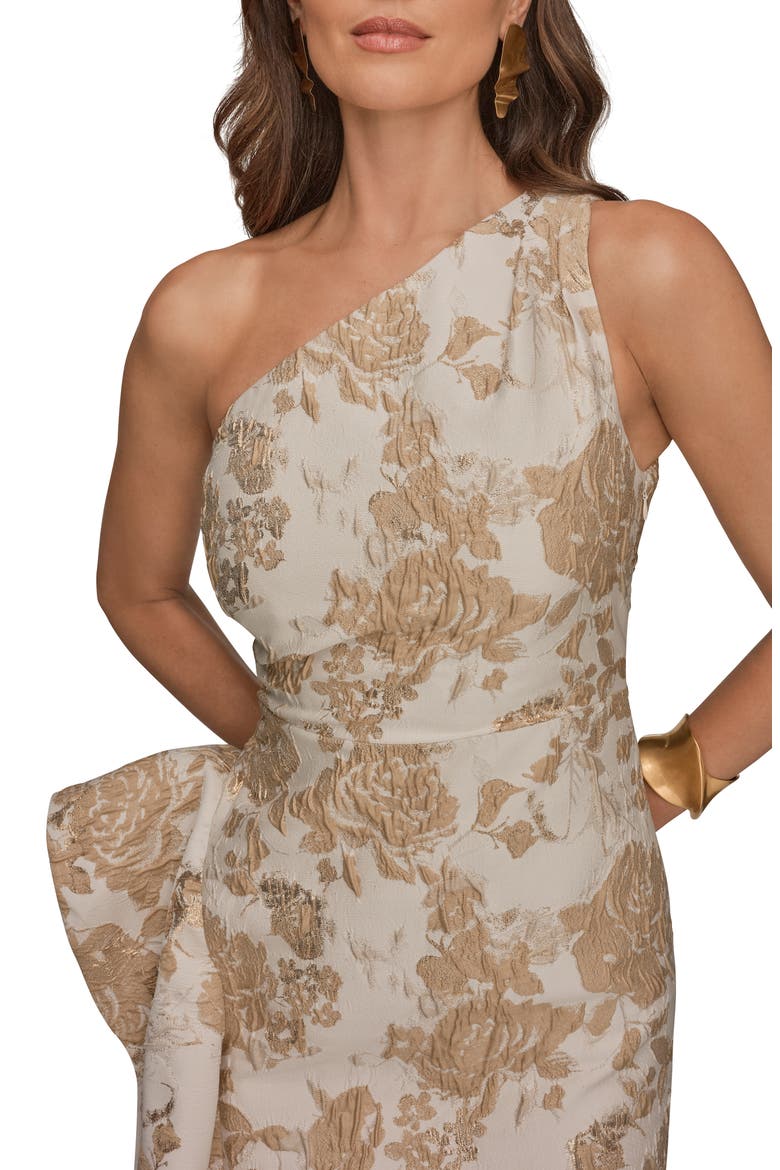 One-Shoulder Cascading Ruffle Gown, Alternate, color, GOLD MULTI