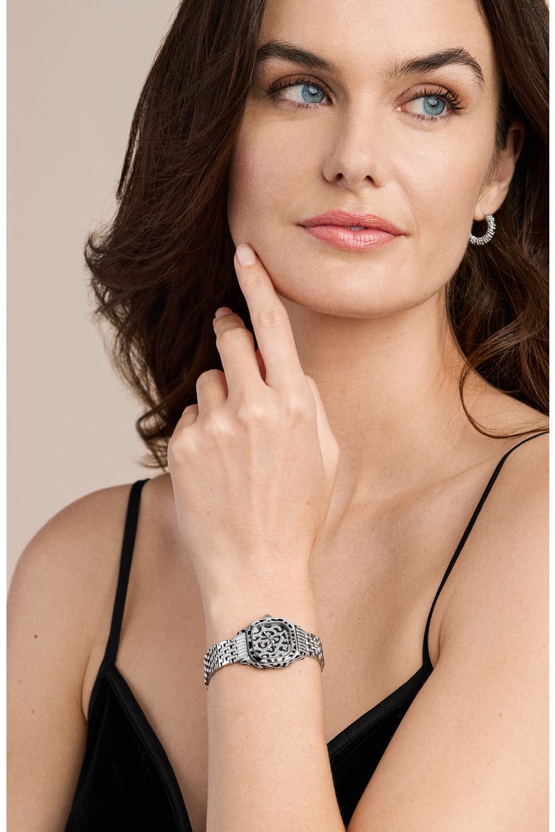 Mini Meggie Leopard Dial Diamond Bracelet Watch, 23mm x 25mm, Alternate, color, TWO TONE