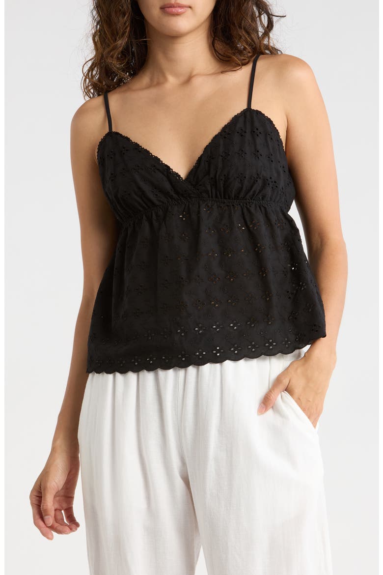 Eyelet Babydoll Cotton Camisole, Main, color, BLACK