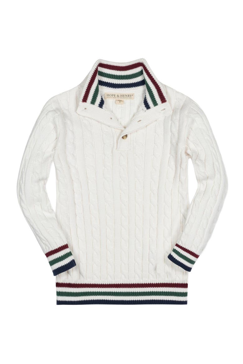 Baby Boys' Organic Mock Neck Cable Sweater, Infant, Main, color, Soft White Cable Tipping