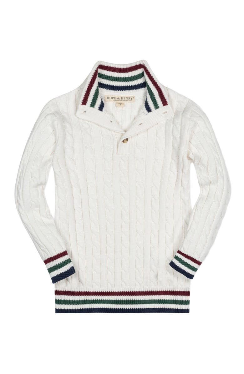 Hope & Henry Boys' Organic Mock Neck Cable Sweater, Kids, Main, color, Soft White Cable Tipping
