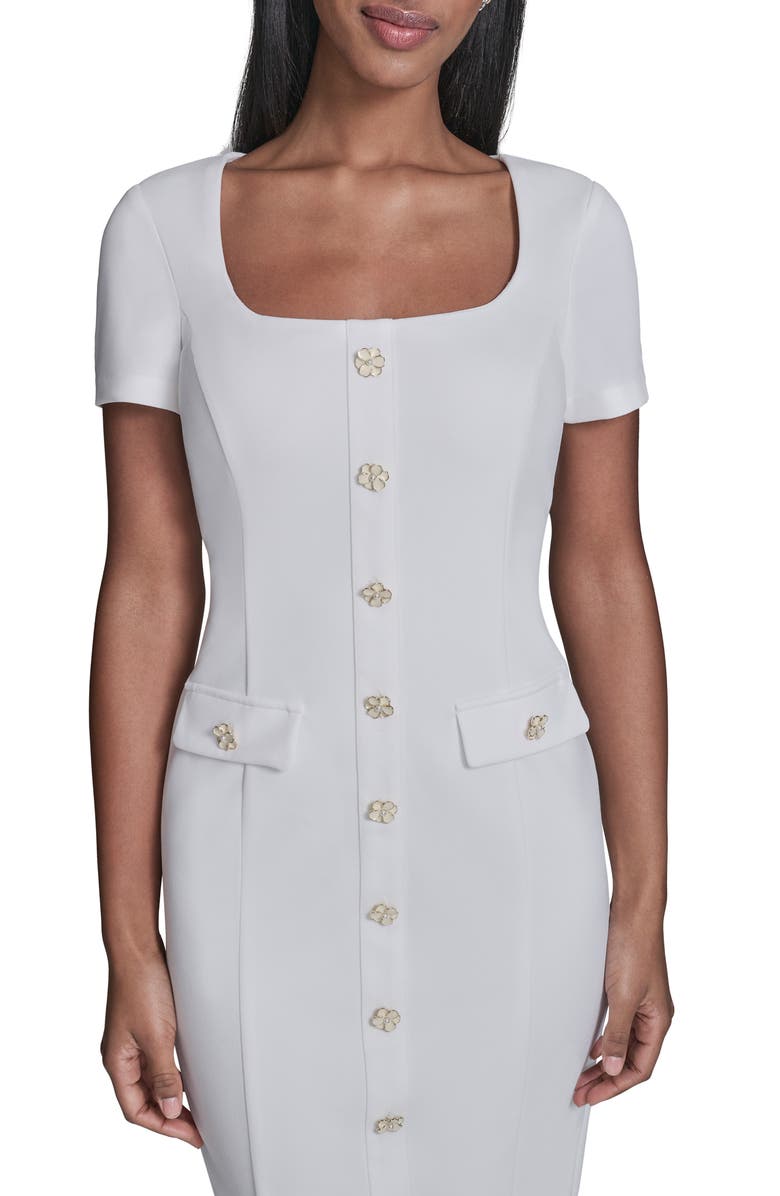 KARL LAGERFELD Floral Button Detail Scuba Crepe Sheath Dress, Alternate, color, 