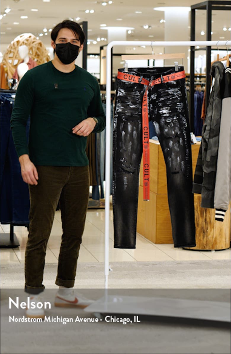 Men's Punk Belted Stretch Super Skinny Jeans, sales video thumbnail