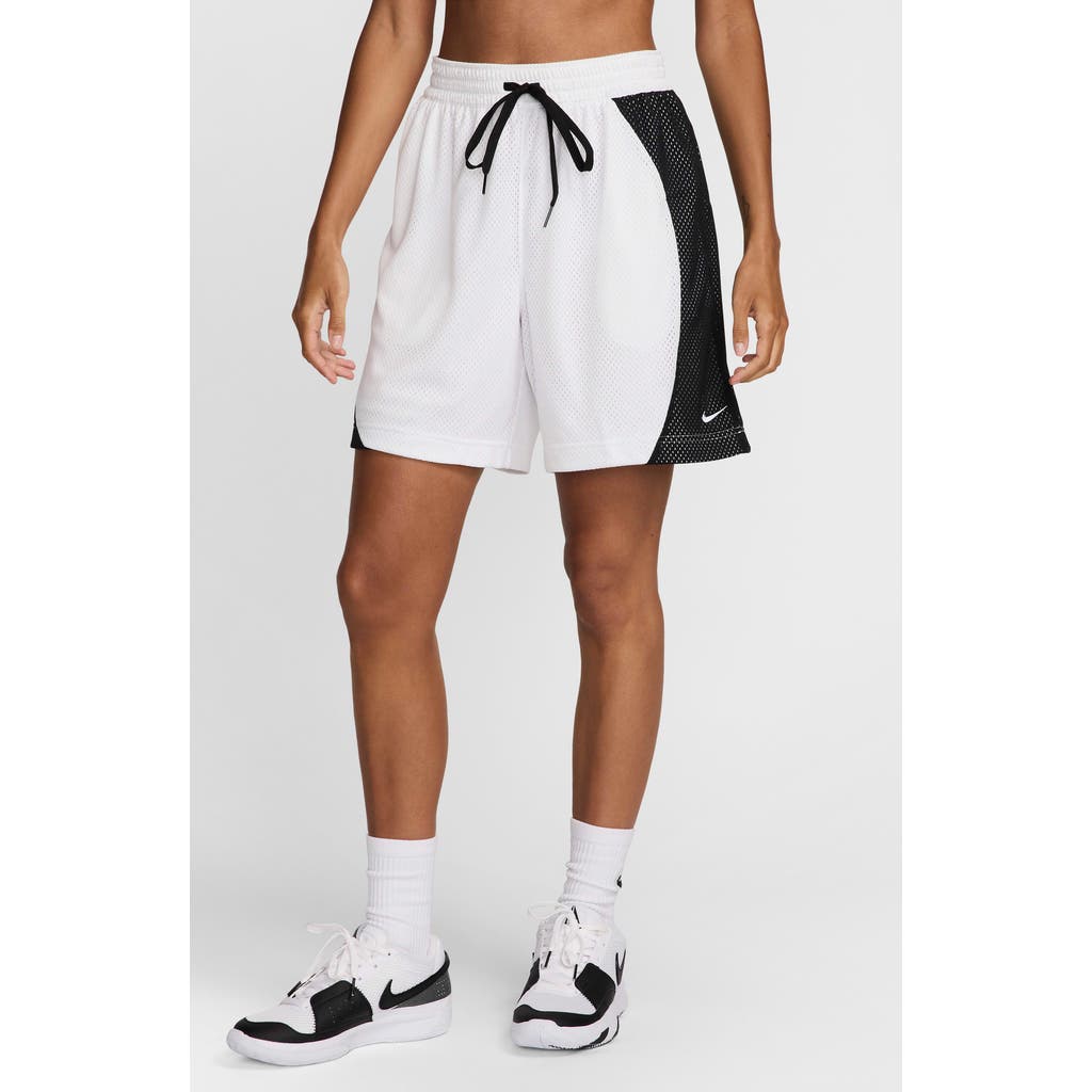 Nike Essential Dri-fit Mesh Basketball Shorts In White/black/white