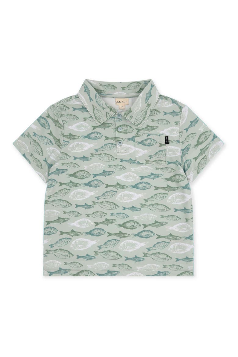 Kids' Feel Good Tech Fish Print Performance Polo, Main, color, SAGE