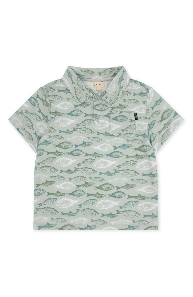 Feather 4 Arrow Kids' Feel Good Tech Fish Print Performance Polo, Main, color, Sage