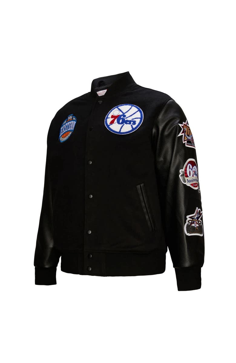 Mitchell & Ness Men's Mitchell & Ness  Black Philadelphia 76ers Hardwood Classics Blackout Collection Full-Snap Varsity Jacket, Alternate, color, 