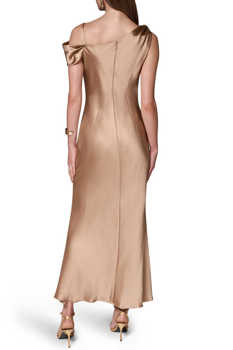Asymmetric Shoulder Satin Gown, Alternate, color, CAMEL