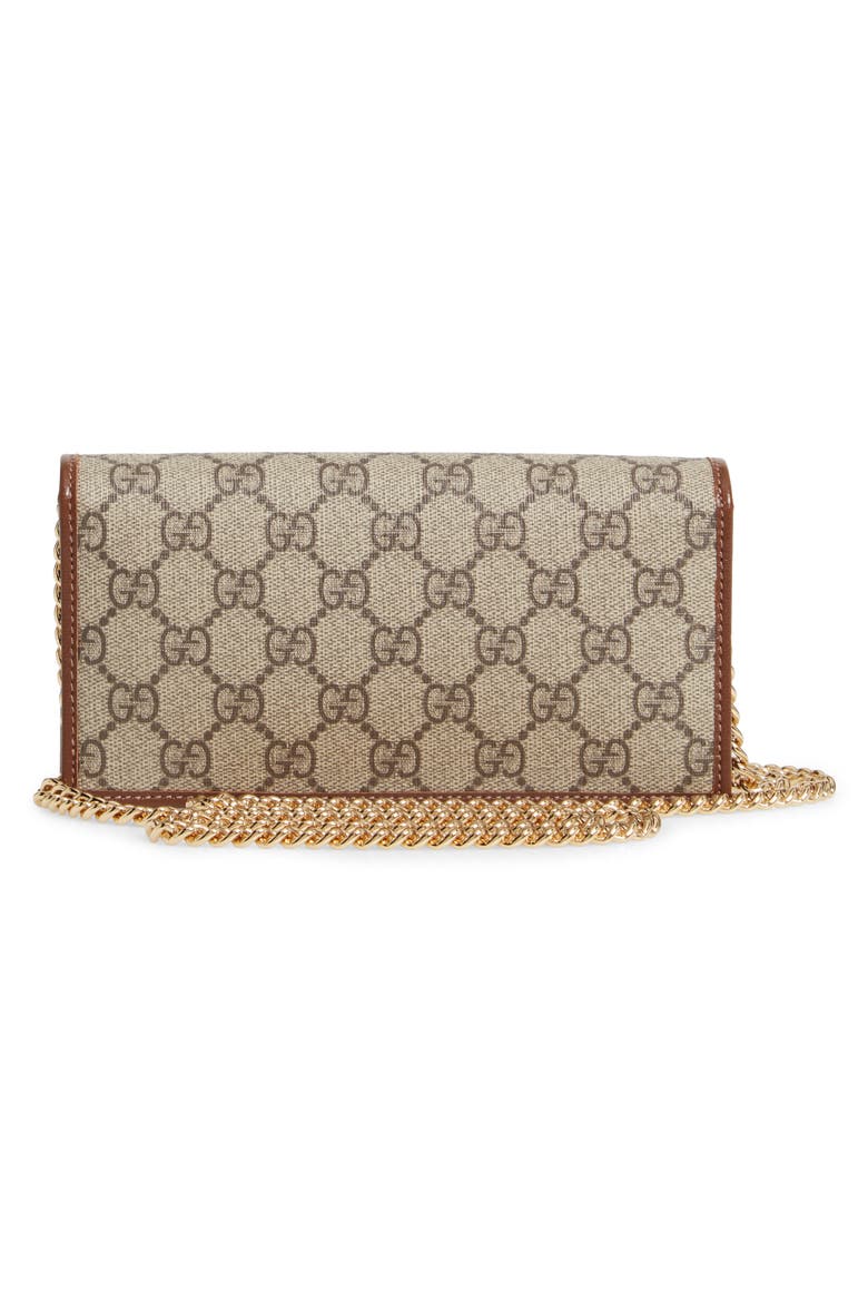 1955 Horsebit GG Supreme Canvas Wallet on a Chain, Alternate, color, BEIGE EBONY/ BROWN SUGAR