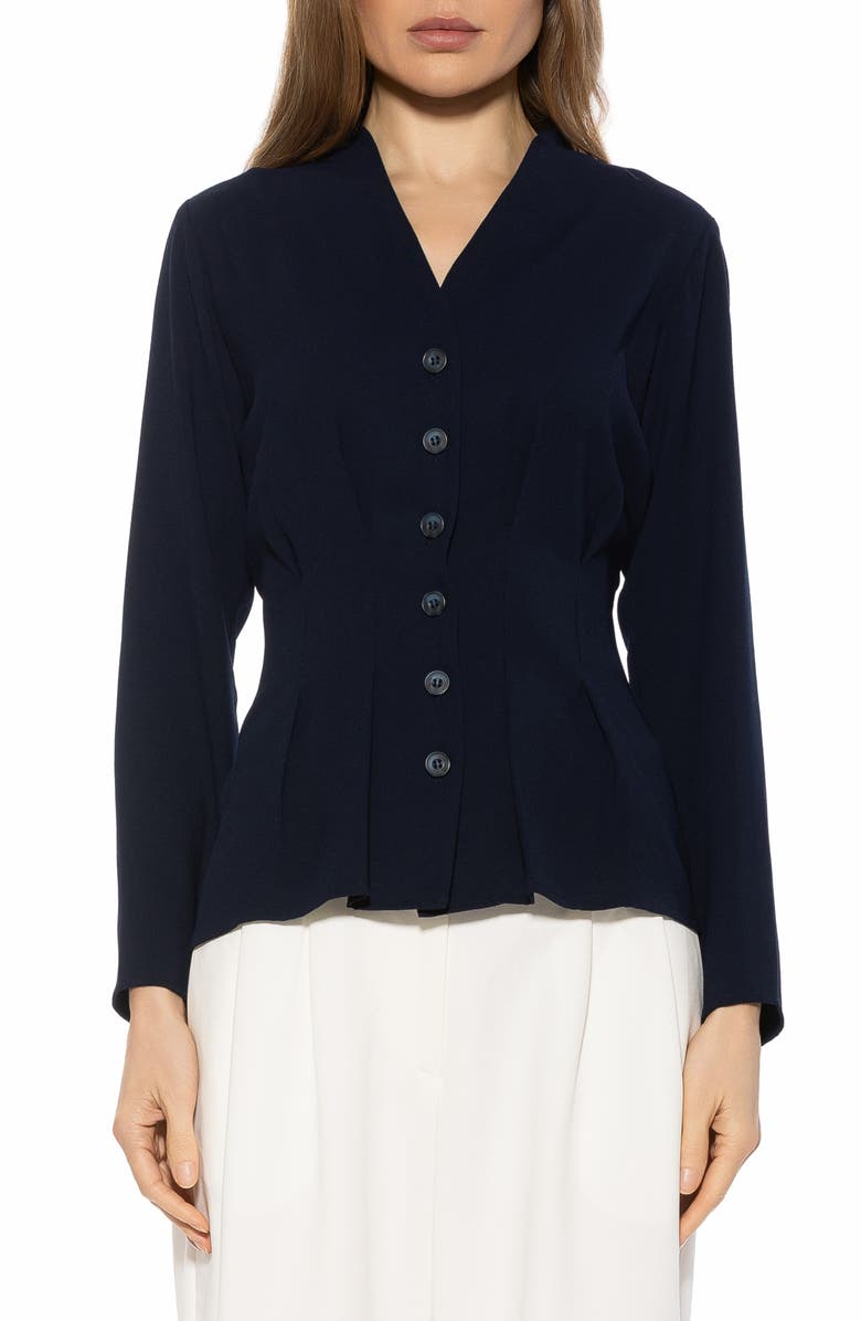 Alexia Admor Amaris Cinched Waist Button-Up Shirt, Main, color, Lapis