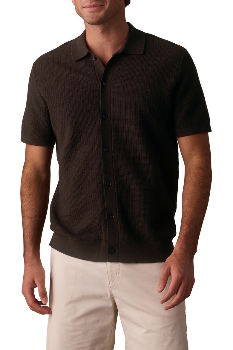 BreezeKnit Short Sleeve Button-Up Shirt, Main, color, DARK BROWN