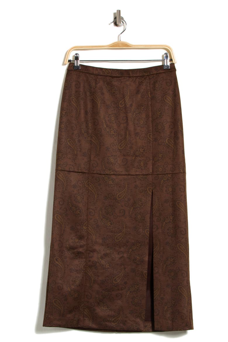 Paisley Faux Suede Maxi Skirt, Main, color, DARK BROWN PAISLEY
