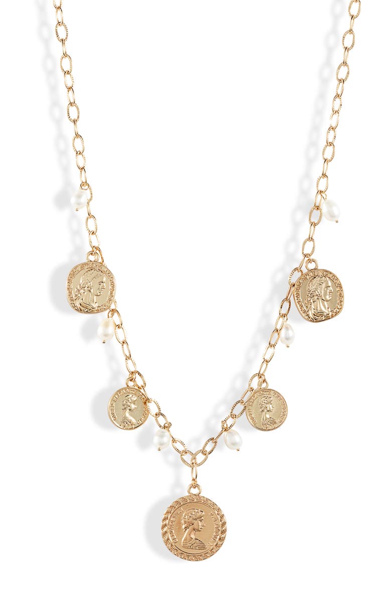 Ettika Coin & Natural Pearl Long Necklace, Alternate, color,