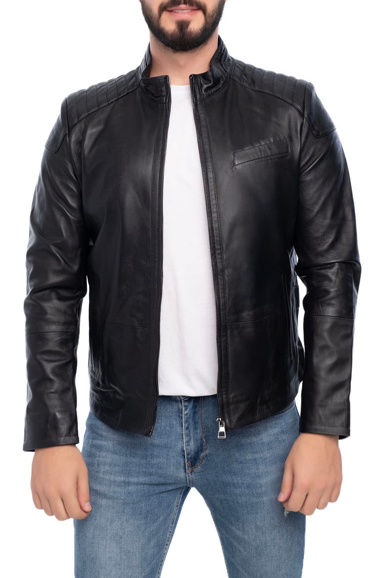 Lanier Leather Jacket, Main, color, BLACK