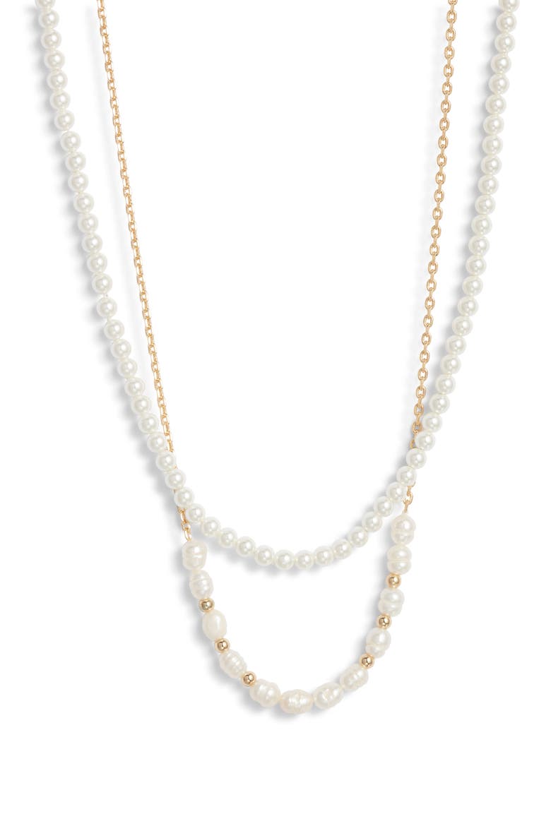 Set of 2 Freshwater Pearl Necklaces, Main, color, WHITE- GOLD