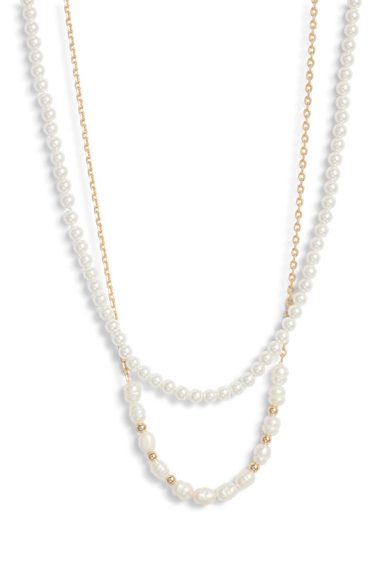 Nordstrom Set of 2 Freshwater Pearl Necklaces, Main, color, White- Gold