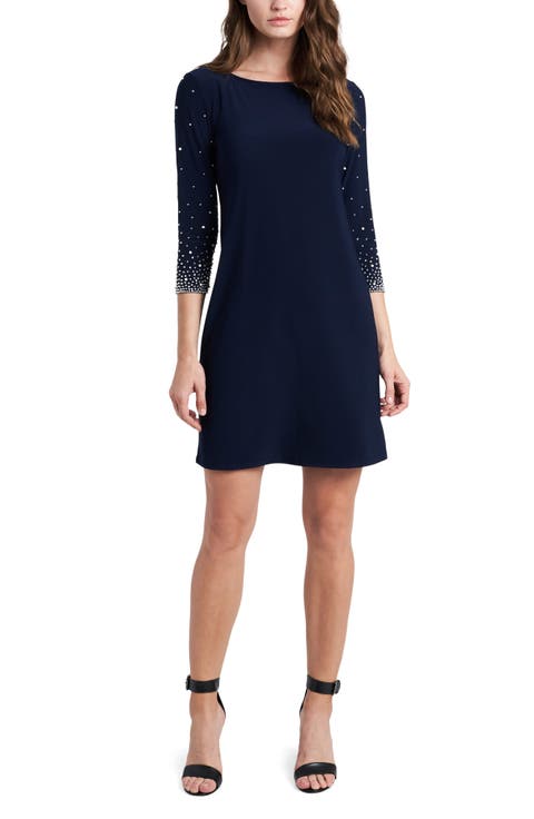 Imitation Pearl & Rhinestone Sleeve Sheath Dress