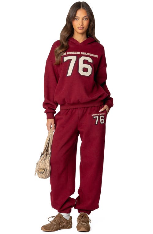 Shop Edikted 76 Cali Relaxed Fit Cotton Blend Sweatpants In Burgundy