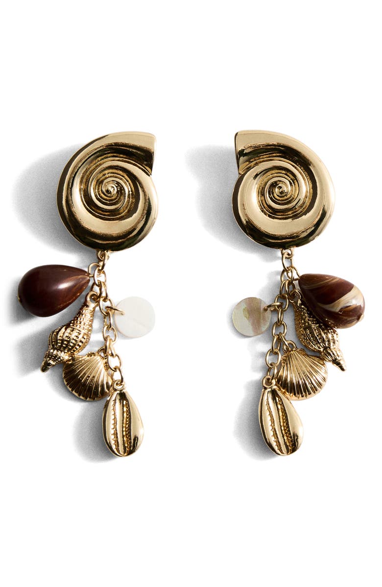 MANGO Shell Pendant Drop Earrings, Main, color, Gold