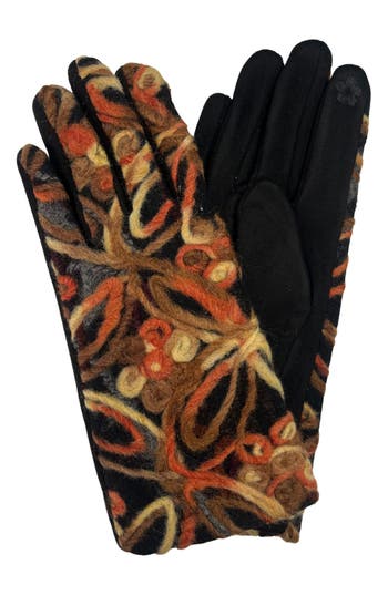 Marcus Adler Flower Print Knit Touchscreen Compatible Gloves In Brown