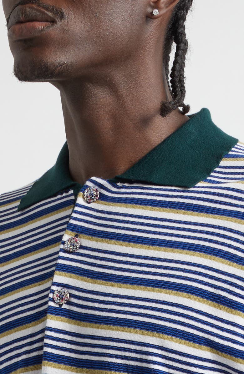 Waste Yarn Project Pico Stripe One of a Kind Polo, Alternate, color, White Multi