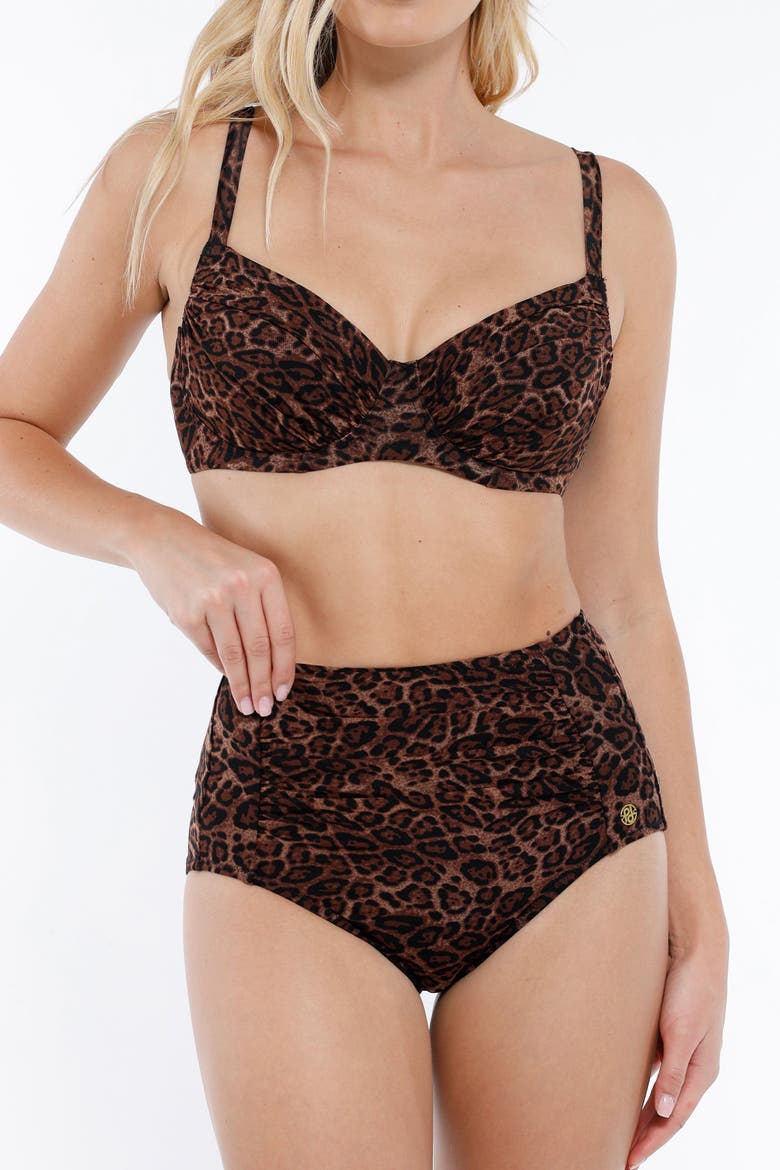 Tropical Print Underwire Shaping High Waist Swimwear Set, Alternate, color, Leopard