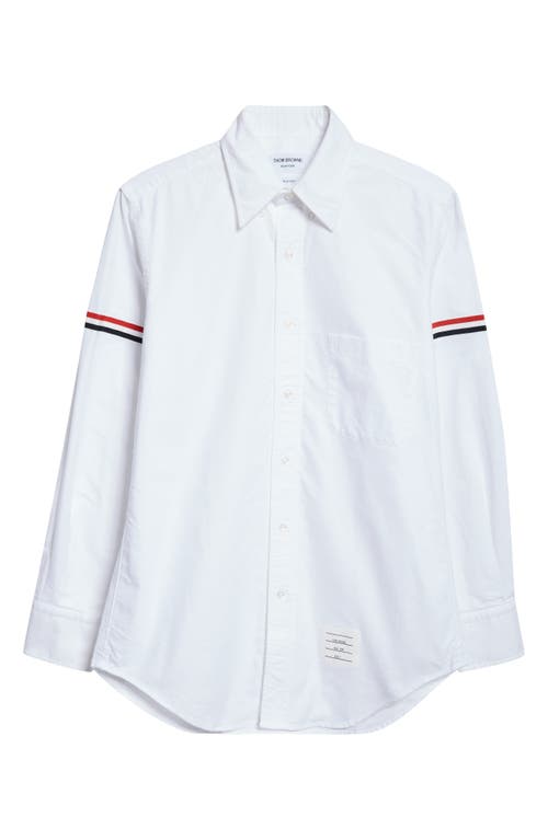 Thom Browne Oxford Grosgrain Long-sleeved Shirt In White