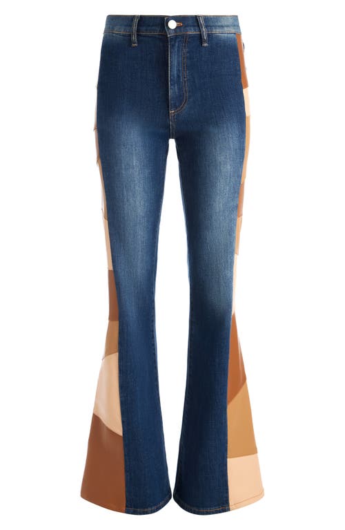 Alice And Olivia Alice + Olivia Faux Leather Patchwork High Waist Wide Leg Jeans In Blue