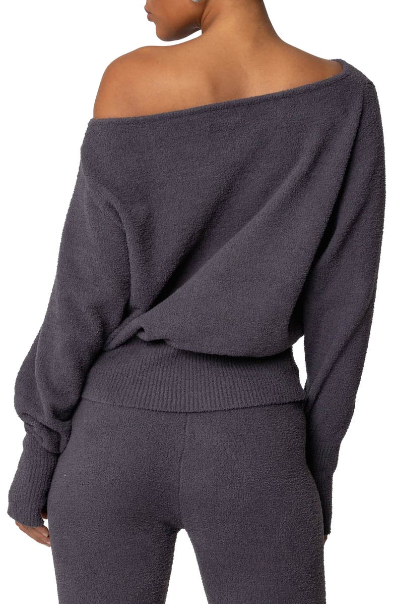 EDIKTED Plush Oversize Asymmetric Sweater, Alternate, color, Dark Gray