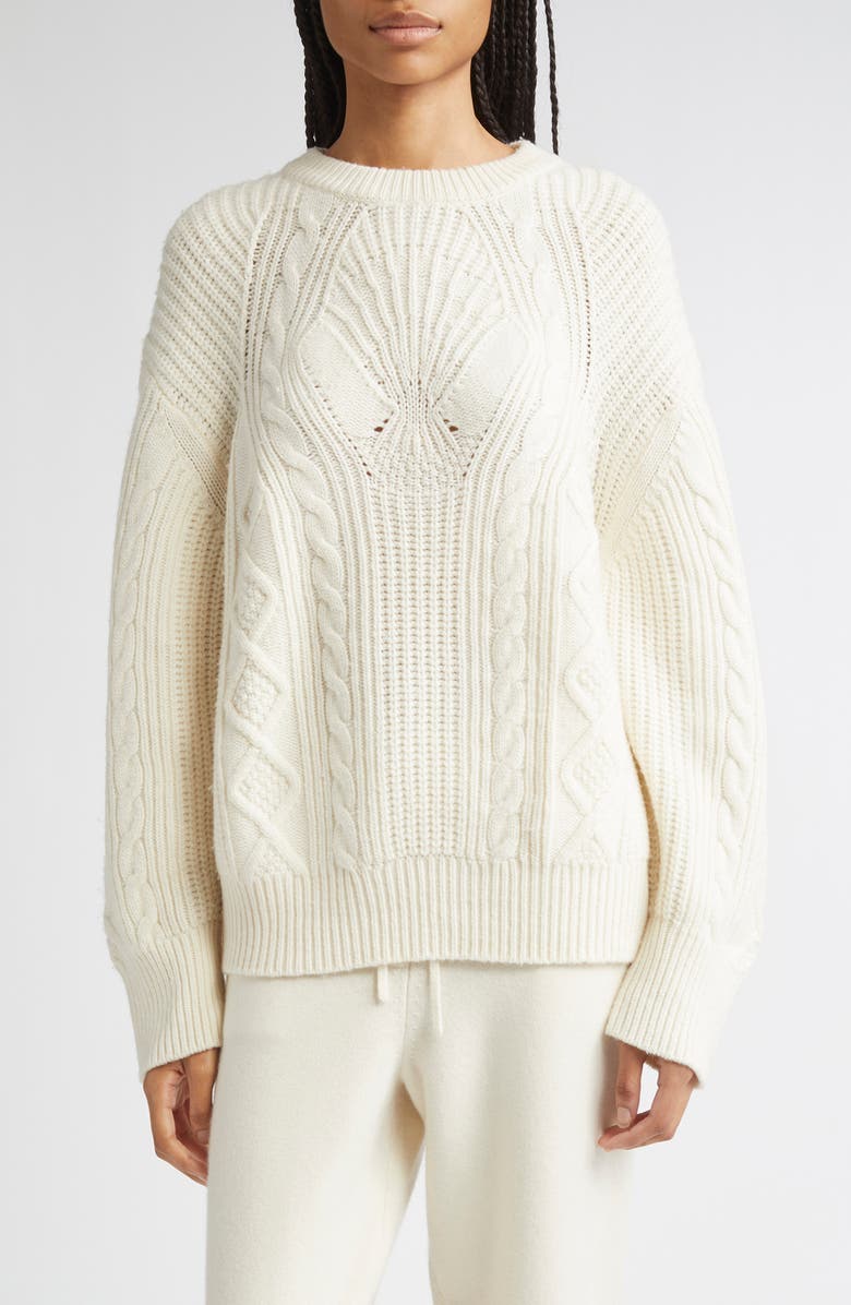 LOULOU DE SAISON Silva Wool & Cashmere Cable Knit Sweater, Main, color, Ivory
