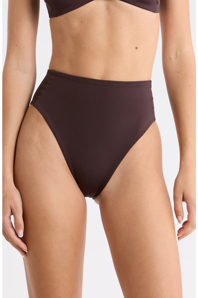 Hi Hi High Cut Cheeky Bikini Bottoms, Main, color, COLD BREW BROWN