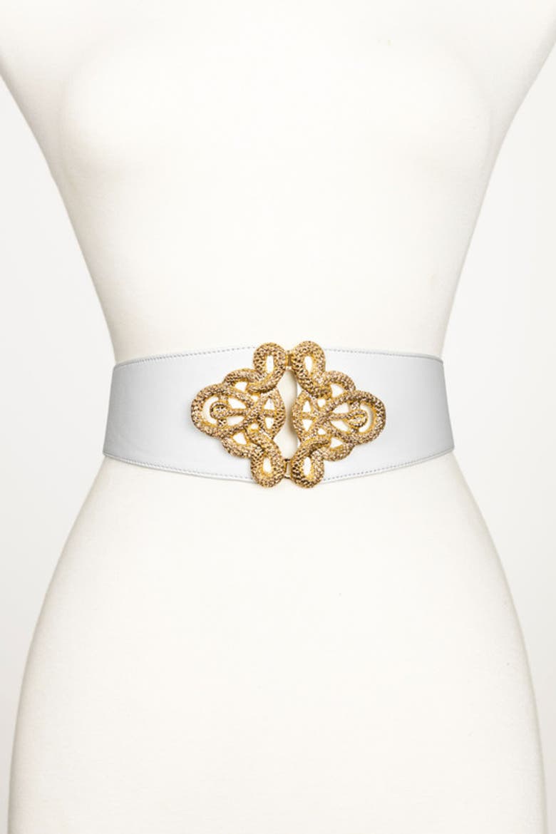 Christian Corset Leather Belt, Main, color, White