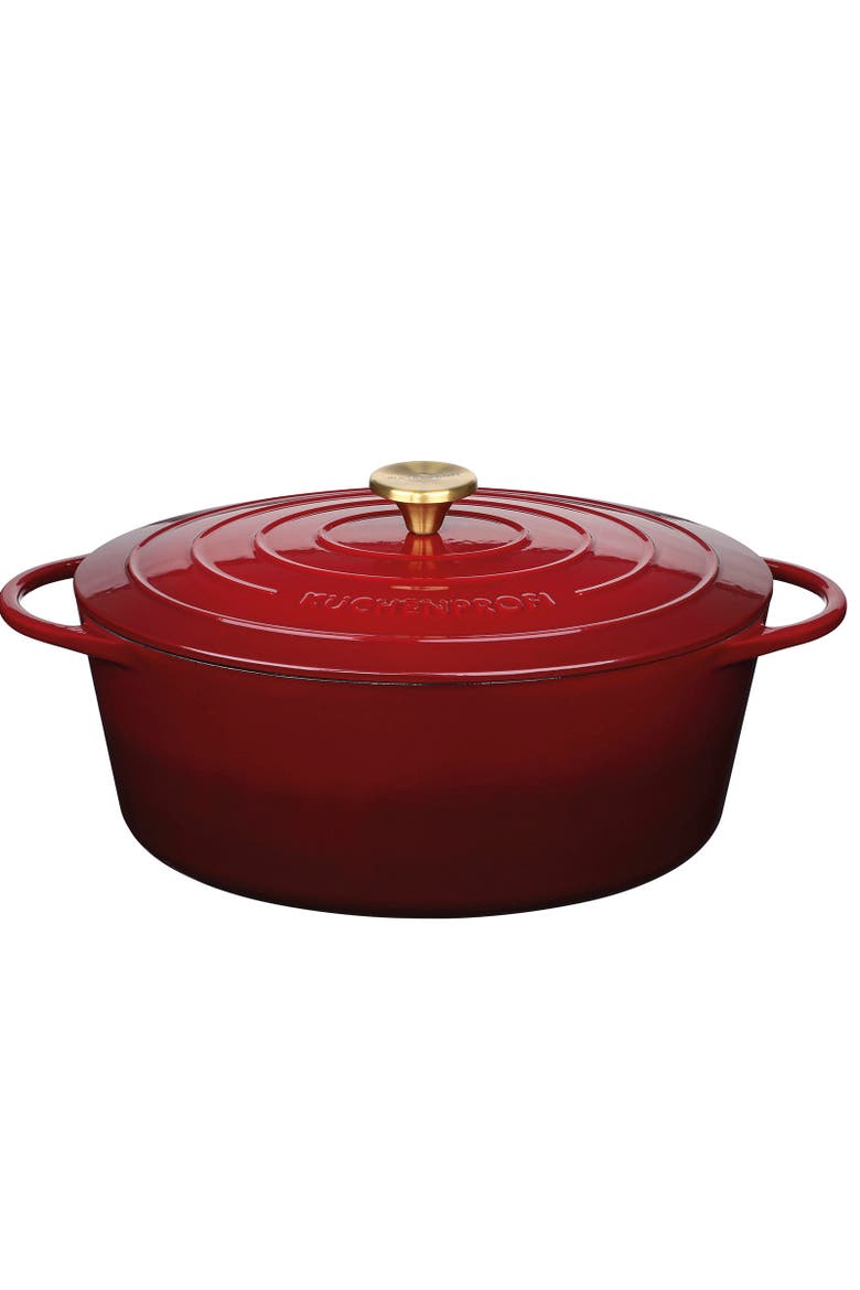 Provence Enameled Cast Iron Oval Dutch Oven, 13" L, 7.4 qt, Main, color, Burgundy