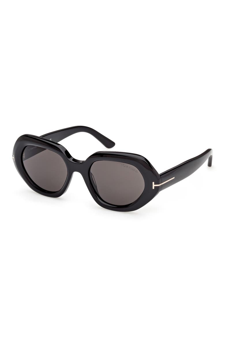 51mm Geometric Sunglasses, Alternate, color, SHINY BLACK / SMOKE