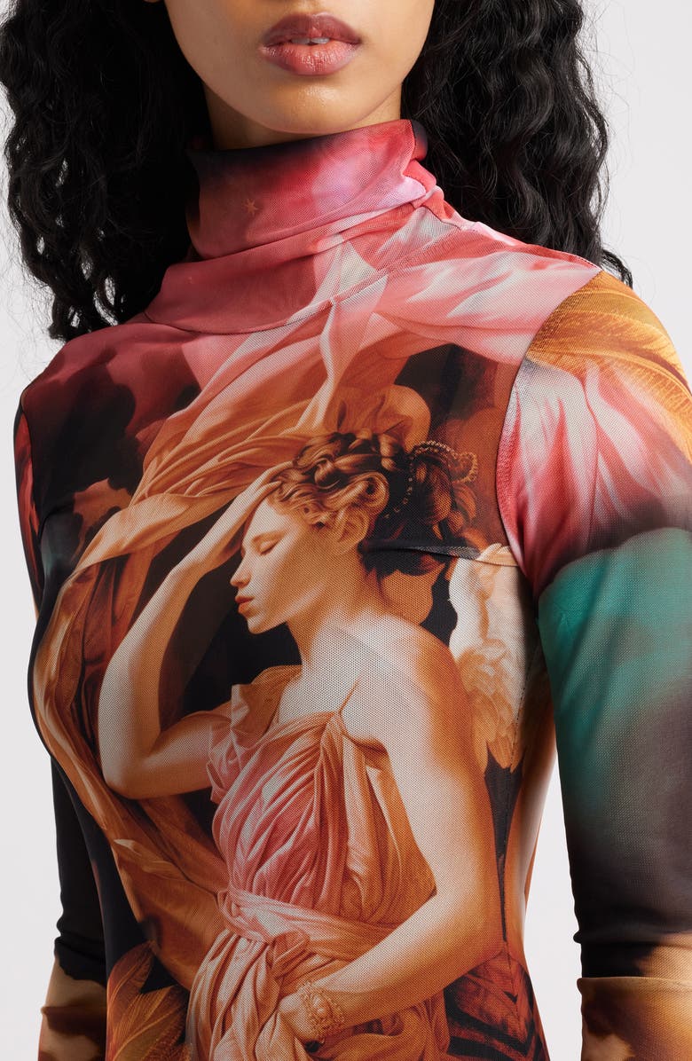 AFRM Billie Trompe l'Oeil Long Sleeve Mesh Maxi Dress, Alternate, color, Angel Night