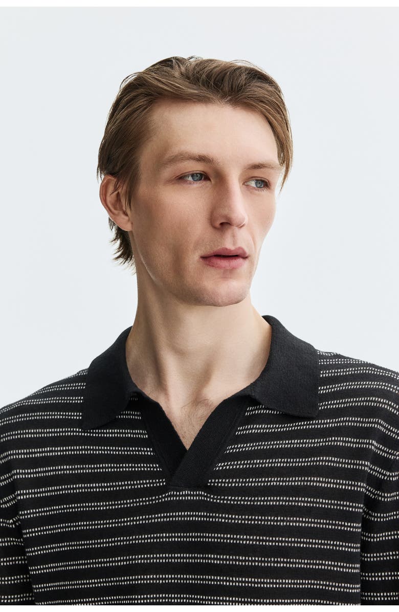 H&M Regular Fit Linen-blend Polo Shirt, Alternate, color, Black/Striped