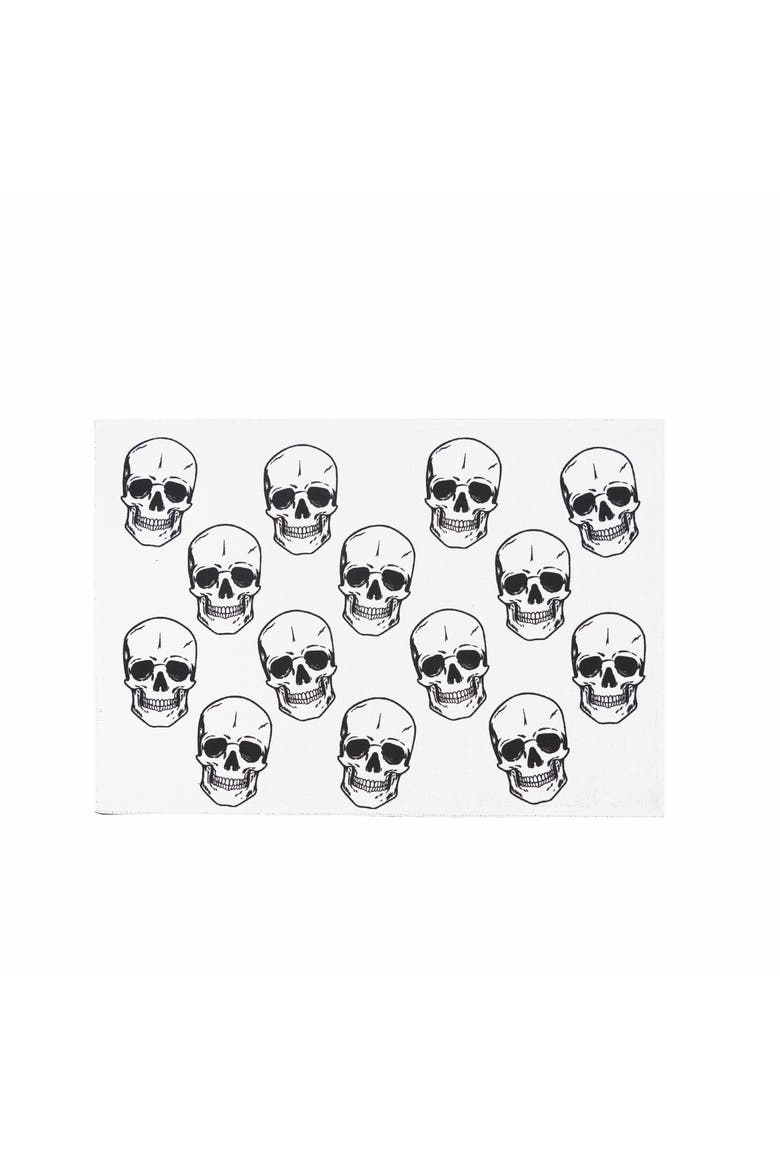Skully Pattern Motifs Black & White 100% Cotton Halloween Single Placemat 14" x 20", Alternate, color, White
