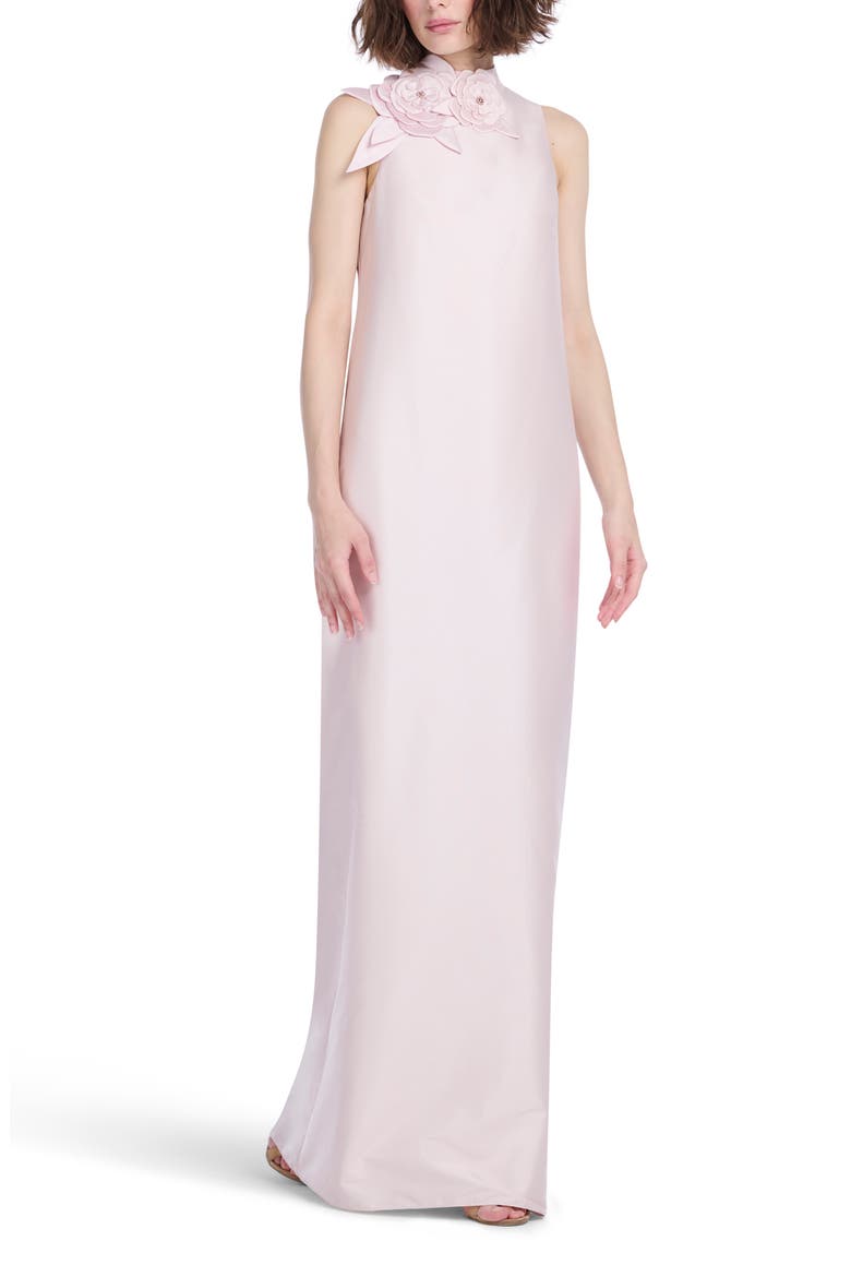 Floral Detail Sleeveless Taffeta Gown, Main, color, BLUSH