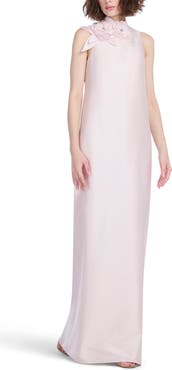 EMILY SHALANT Floral Detail Sleeveless Taffeta Gown