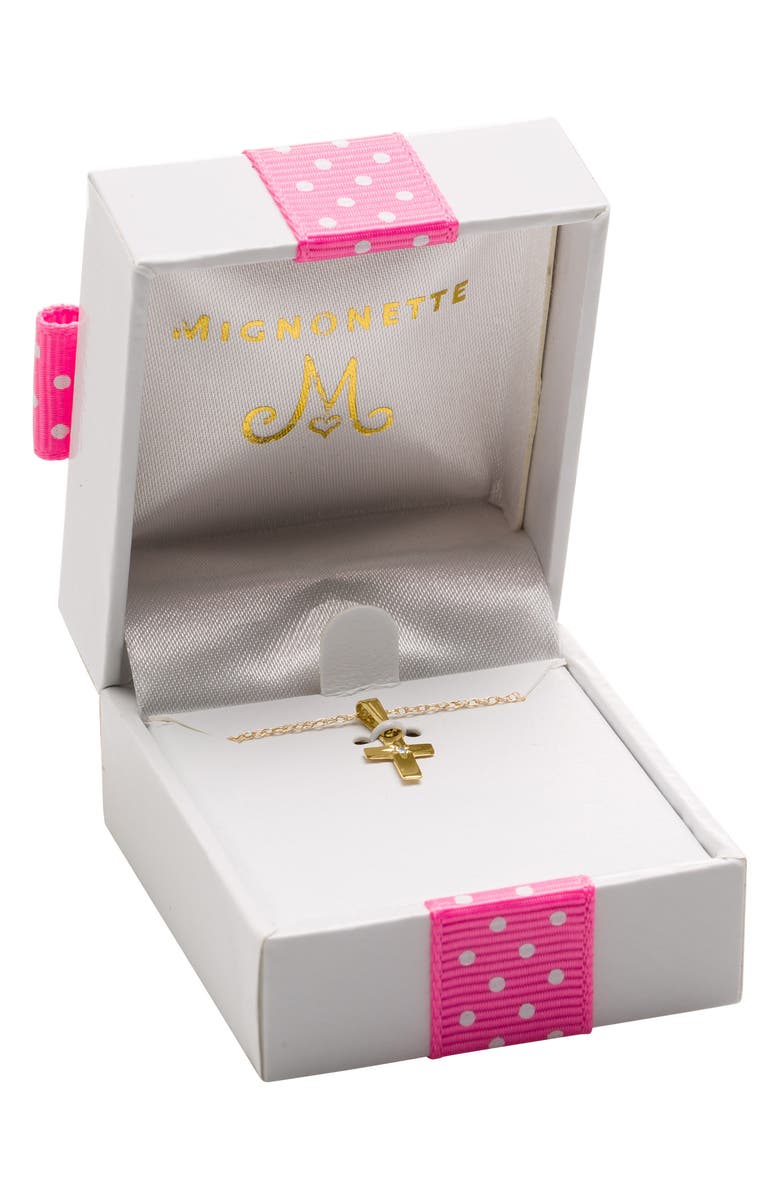 Mignonette 14k Gold & Diamond Cross Necklace, Alternate, color, Gold