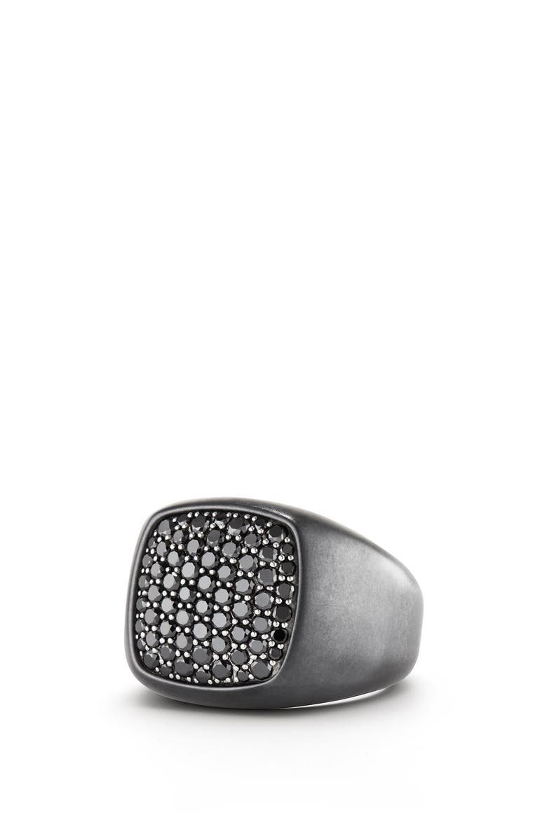 Pavé Black Diamond Signet Ring, Main, color, SILVER/ BLACK DIAMOND