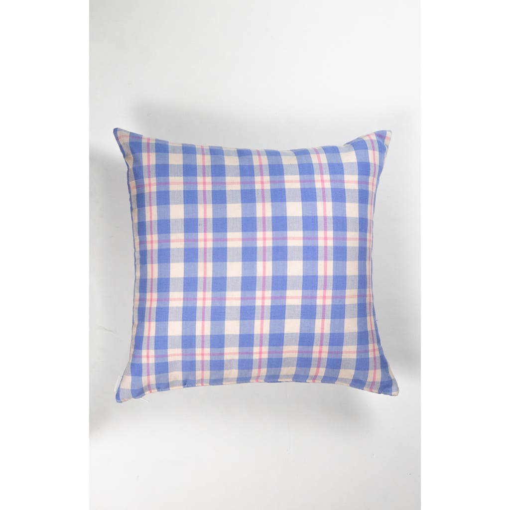 Archive New York Handwoven Classic Gingham Square Cotton Throw Pillow In Blue