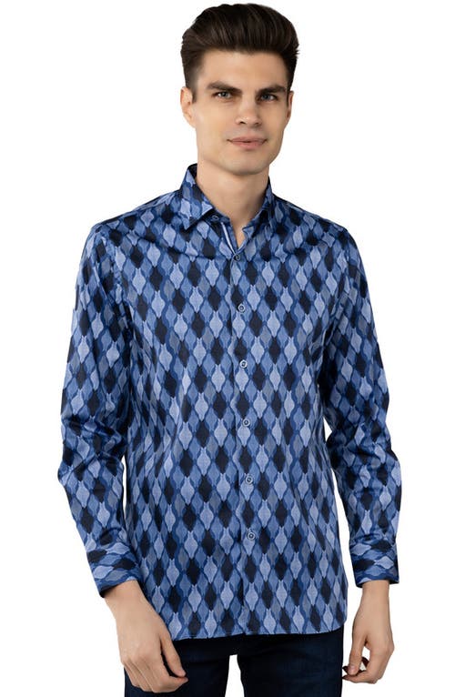 Luchiano Visconti Sapphire Blue Daggered Swirl Shirt In Multi