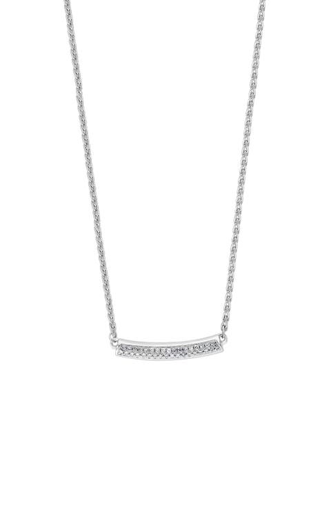 Sterling Silver Pavé Diamond Bar Pendant Necklace - 0.10ct.
