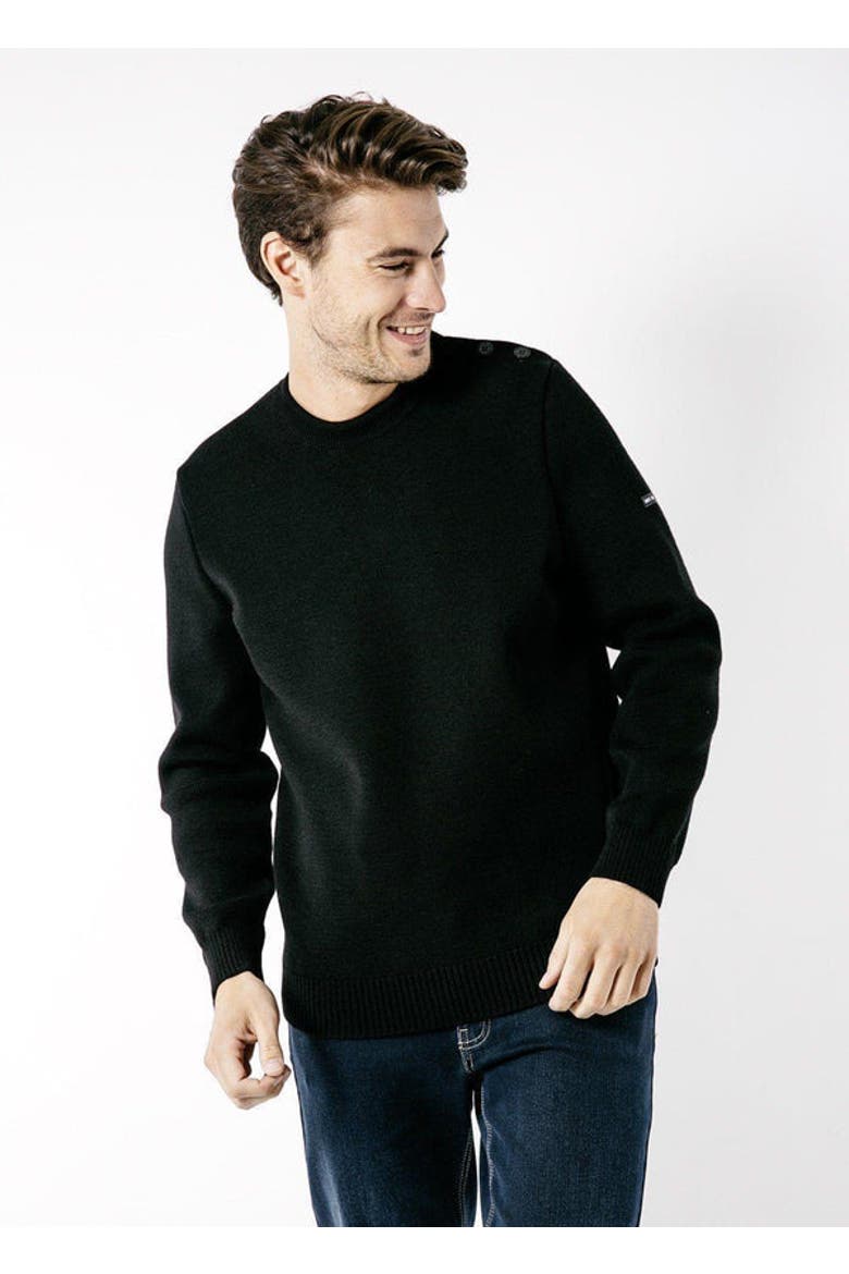 CANCALE - Fisherman Sweater with Button Shoulder, Main, color, Black