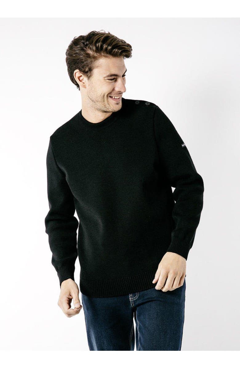 Saint James CANCALE - Fisherman Sweater with Button Shoulder, Main, color, Black