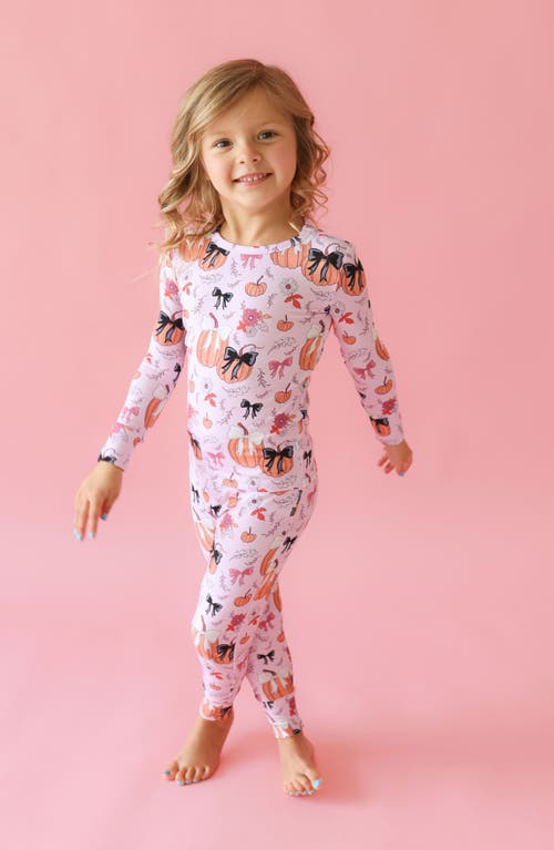 Posh Peanut Kids' Regan Pumpkin Print Fitted Two-piece Pajamas In Pink